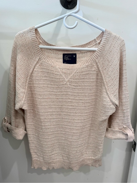 American Eagle Outfitters Sweaters - American Eagle Outfitters Cream Speckled Knit Scoop-Neck Roll-Sleeve Sweater